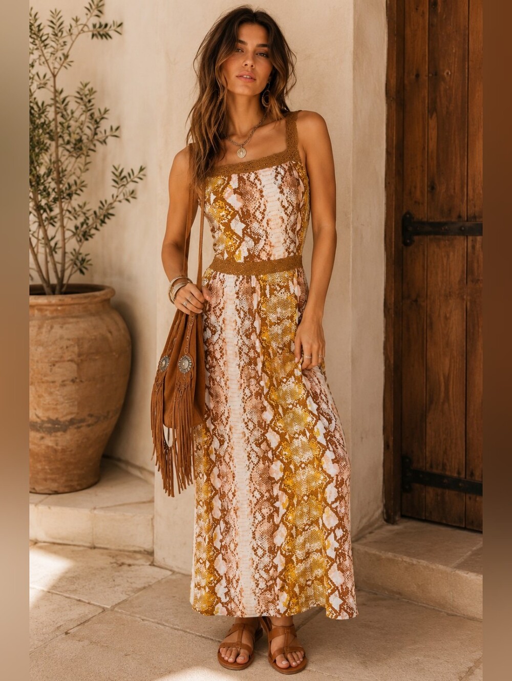 Wrangler Retro Snake Print Maxi Dress Small Boho Festival Western